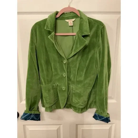 Sundance Vintage Y2K Leaf Green Velvet Blazer with Contrast Cuffs, 10 - Picture 3 of 8